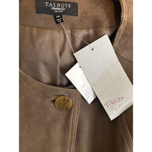 TALBOTS 100% Leather Suede $349 Lightweight Brown 1 Button Jacket 14P NWT - Picture 4 of 4